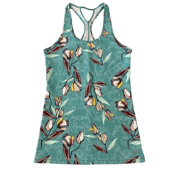 CALIA by Carrie Underwood Green Floral Racerback Move Fitted Tank Top XS & Small - Picture 5 of 9